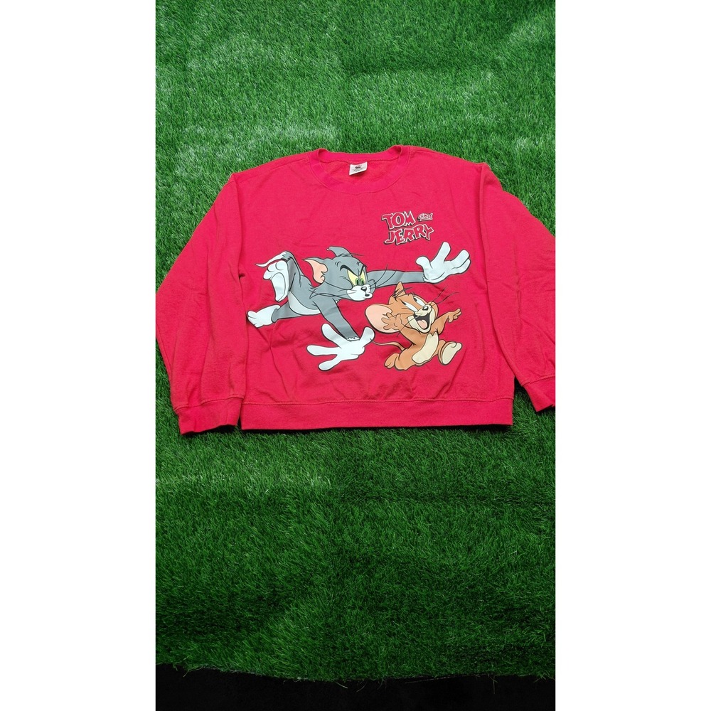 Tom & Jerry Sweatshirt XXL Red Graphic Pullover Cartoon Mens Cotton Blend Used